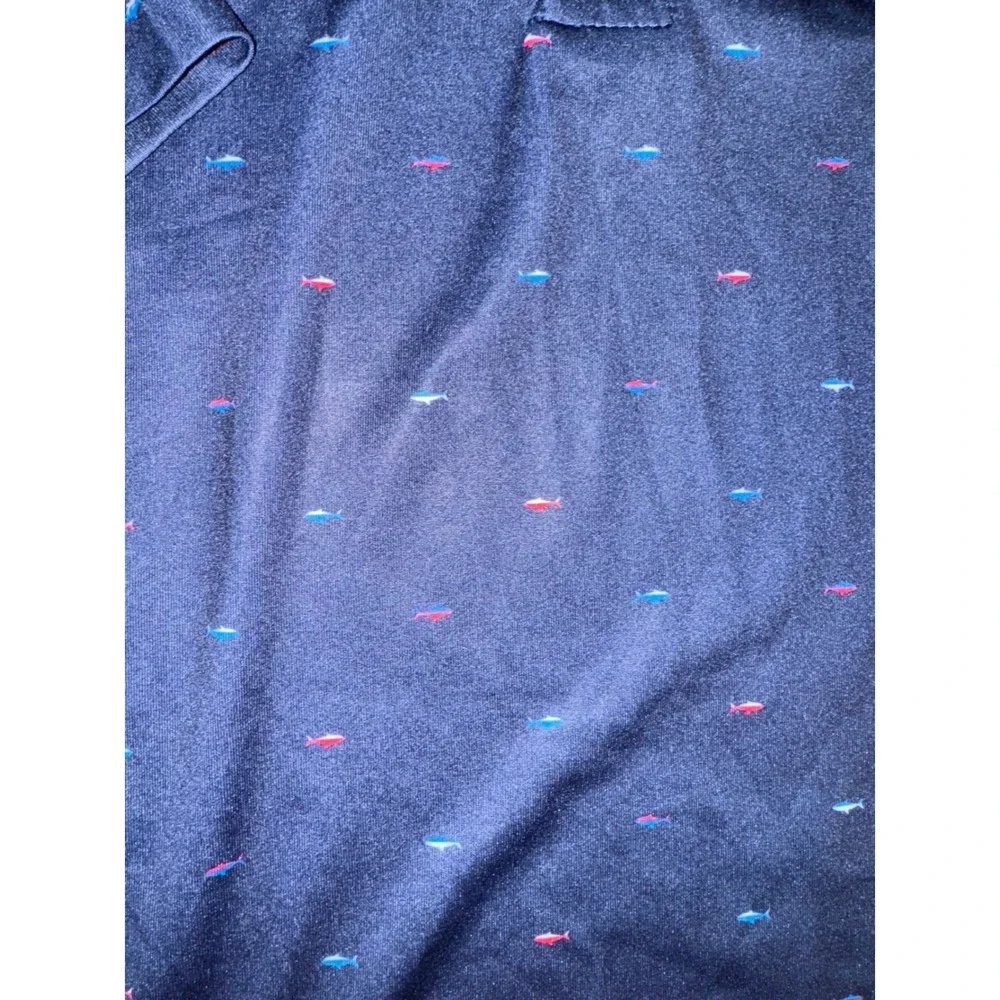 Nicklaus Boys Golf Polo Shirt Blue Fish Print Short Sleeve Kids Medium 10/12